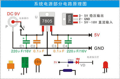 7805穩(wěn)壓電路中電容的作用